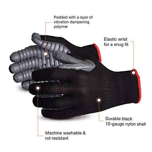 Superior S10VIB Vibrastop Nylon Anti Vibration Full Finger String Knit Glove with Anti-Vibe Chloroprene Coated Palm, Work, 7 Gauge Thickness, X-Large, Black (Pack of 1 Pair)