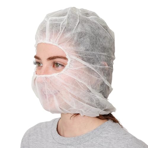 Polypropylene Hood, Disposable Catering Bonnets, Hairnet & Beard Cover Combo for Work, Food Service - Blue/White