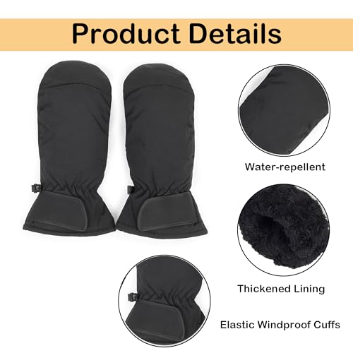 Thermal Winter Ski Mittens - Waterproof Windproof Snow Gloves - Black