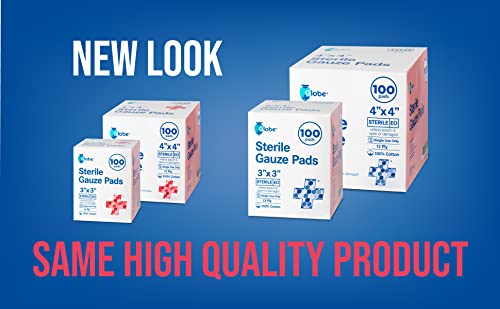 Globe Sterile Gauze Pads 3x3 Inches, 12-Ply Cotton, Individually Packaged, 100 Count