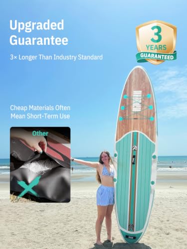 Inflatable Stand Up Paddle Board - 10'6'', Anti-Slip EVA Deck, 450 lbs Capacity - Green Wood