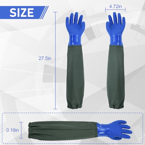 MUMUKE 3-pair set Long Waterproof Gloves, Long Chemical Gloves, Reusable, Padded Cotton Lined/Acid & Oil Resistant 28 inch