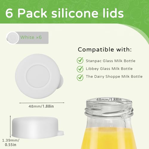 Silicone Milk Bottle Caps - 48mm Diameter, Reusable, White (6 Pack)
