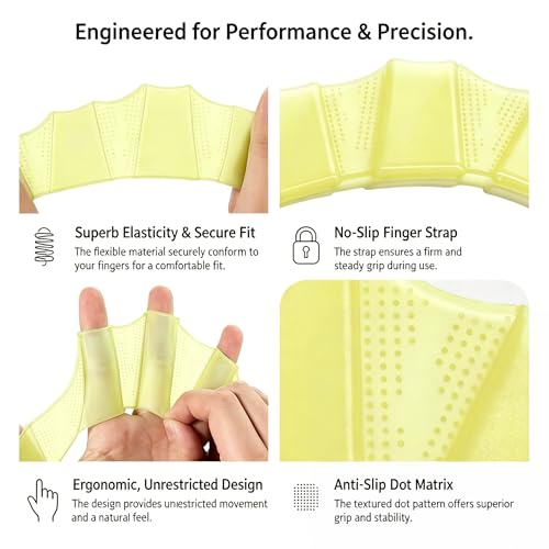 Silicone Swimming Gloves - Webbed Swim Gloves for Resistance Training - Yellow