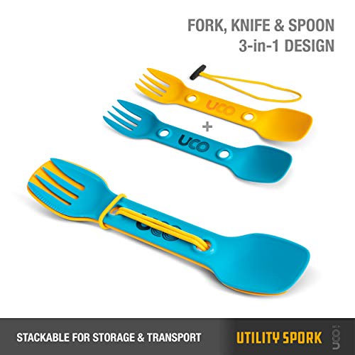 3-in-1 Utility Spork Utensil - Spoon, Fork & Knife - Gold/Sky Blue