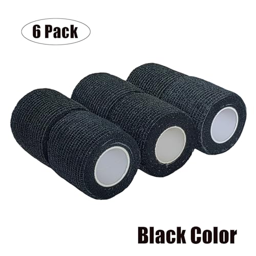 Cohesive Bandage Wrap - 6 Pack Self Adhesive 2 Inch x 5 Yards - Black