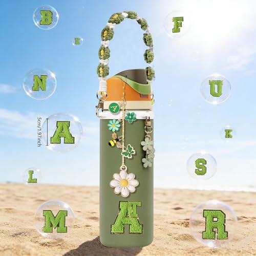 Bottle Charm & Handle Strap Set with Initial Letter - Green / I
