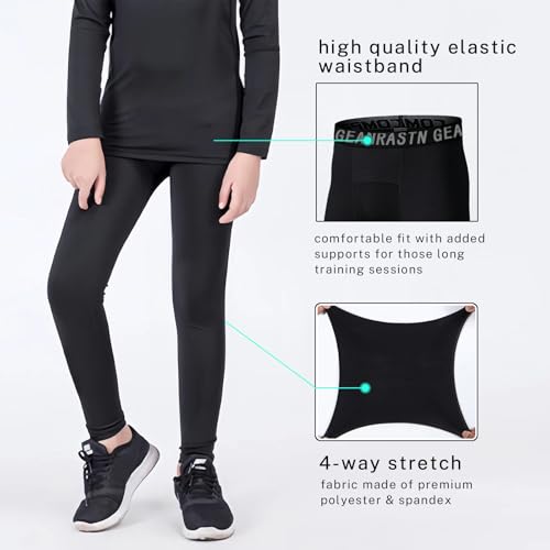 Boys' Youth Compression Leggings Pants - Athletic Base, Medium Black 1 Pack