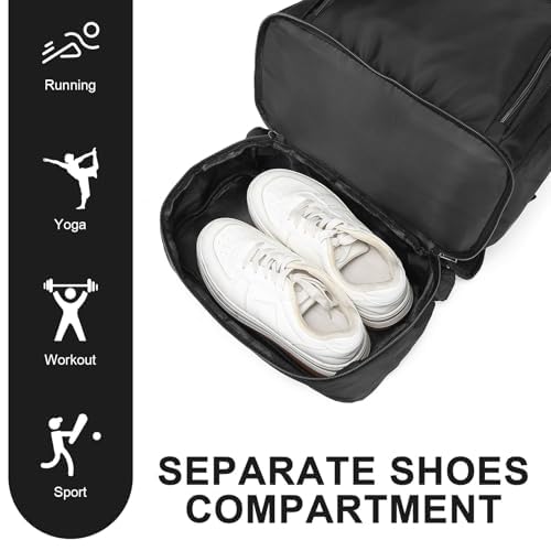 Seyfocnia Black 22-inch Gym Backpack with Expandable Shoe Compartment & Water-Resistant Fabric