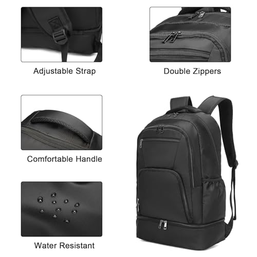 Seyfocnia Black 22-inch Gym Backpack with Expandable Shoe Compartment & Water-Resistant Fabric