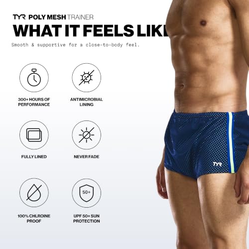 TYR Men's Poly Mesh Training Swim Suit - Navy 32 / 401 for Water Resistance