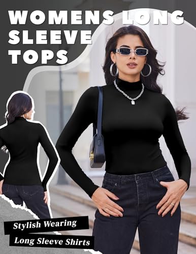 Long Sleeve Turtleneck Top for Women - Thermal Underwear - Large Black