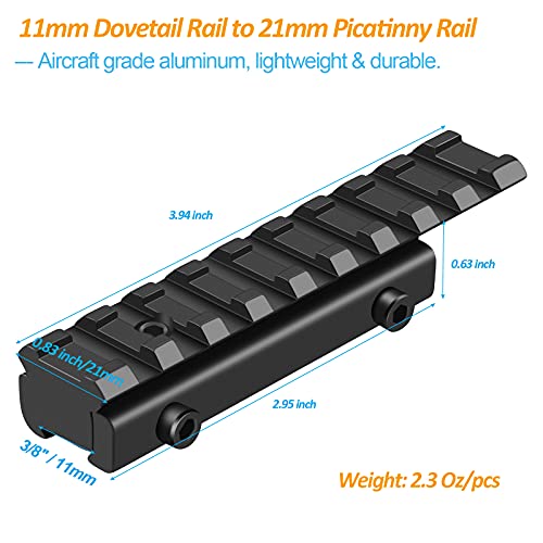 11mm to 21mm Picatinny Rail Adapter - Low Profile Riser Rail 9 Slots - 1 Pack