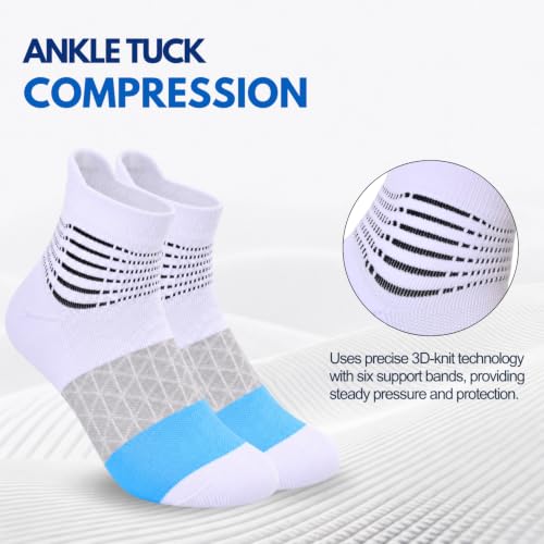 Compression Ankle Support Socks - Cushioned Relief for Plantar Fasciitis - Medium, Black+White+Grey, 3 Pairs