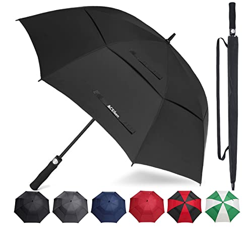 Windproof Golf Umbrella - 62 Inch Double Canopy - Black