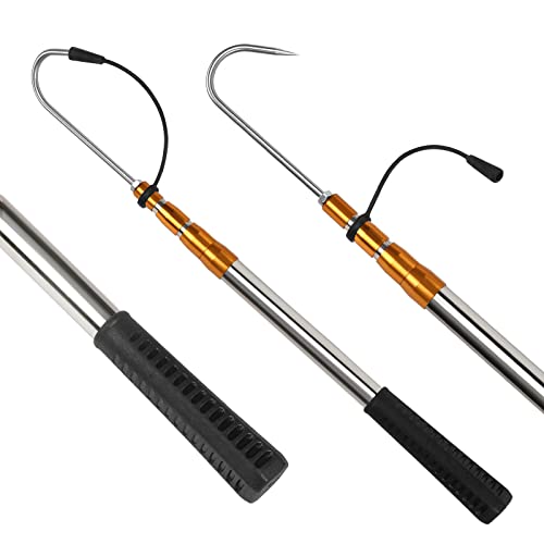 Gold Telescopic Fishing Gaff with Sharp Spear Hook – Adjustable Stainless Steel Handle