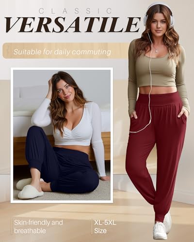 Evervibe 3-Pack Women's Plus Size Sweatpants Yoga Pants Black Navy Wine 4X-Large