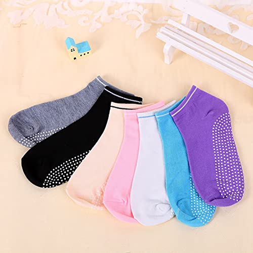 Non-Slip Yoga Socks for Women - 4 Pairs, Sizes 6-6.5 - Black, Pink, Grey, Blue