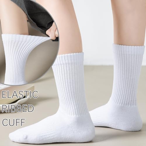 Kids Crew Socks 6 Pairs | Cushioned Athletic & Dress Socks for Boys & Girls, White, Large