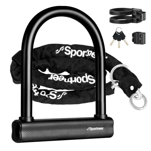 Heavy Duty Bike Lock with 3.94ft Chain, U Lock & Mounting Bracket, Anti-Theft Security