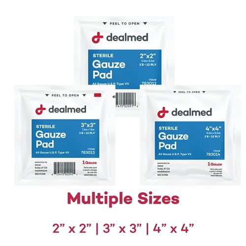 Dealmed 2" x 2" Sterile Gauze Pads - Pack of 2, 100 Count Each, Individually Wrapped