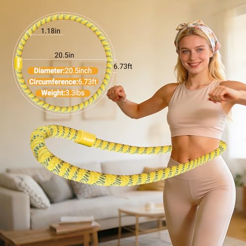 Weighted Fitness Hula Hoop - 3.3 lbs Soft Spring Hoop - Yellow