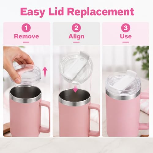 2 Pack Replacement Lids for Stanley Quencher 40 oz Tumbler - Clear & White