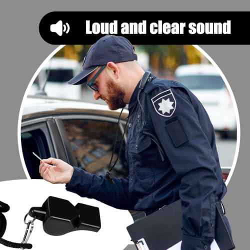 12 Pcs Loud Pea-Less Sport Whistle Set with Lanyards - Black