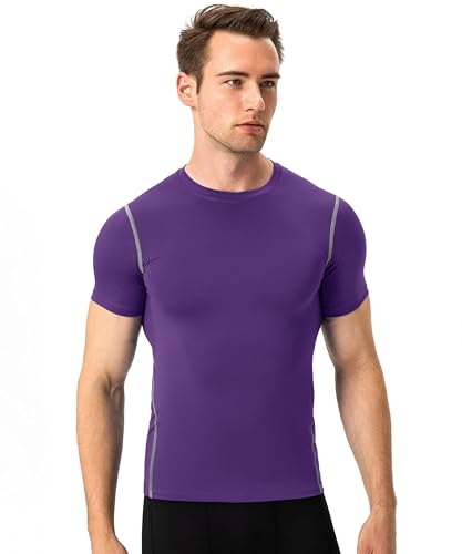 Men's Short Sleeve Compression Shirt - Athletic Base Layer - Medium, Purple