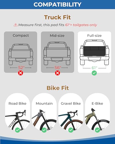 Tailgate Bike Pad for Full-Size Pickup, 61" Wide, Holds 6 Bikes