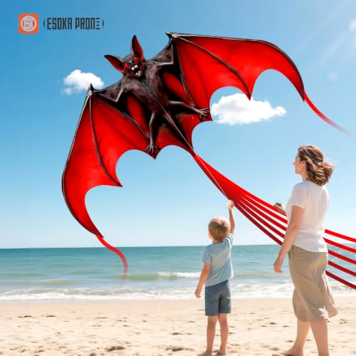 ESOKA PRON HY Bat Kite with String Reel - Easy Fly Shark Design for Kids & Adults, Outdoor Beach & Park Toy