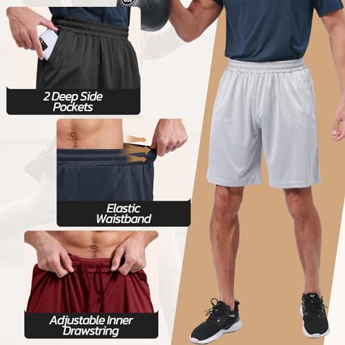 Men's 3 Pack Athletic Shorts with Pockets - Quick Dry Workout Wear