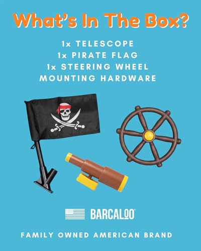 Barcaloo Pirate Playground Bundle - Brown Pirate Set with Telescope, Wheel & Flags for Kids