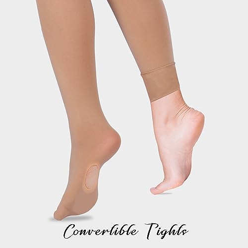 Ballet Dance Tights for Girls - Ultra Soft Convertible Footed - Tan, 10-15 Years