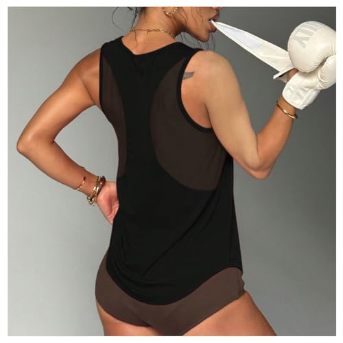 OYOANGLE Women's Black Large Mesh Activewear Tank Top for Running & Workout