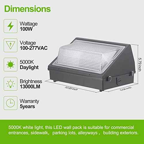 100W LED Wall Pack Dusk to Dawn, 13000Lm 5000K Daylight Commercial Security Lighting,400-600W MH Equivalent, 100-277V,ETL Certified Outdoor LED Wall Pack Light for Parking Lot Doorway House