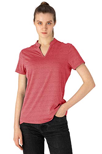 YSENTO Women's Short Sleeve V-Neck Golf Polo Shirt - Dry Fit Collared Top