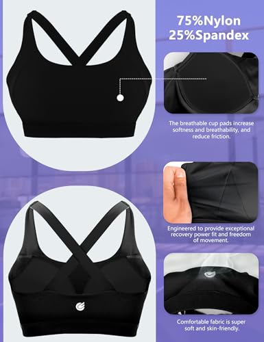Cordaw High Support Cross-Back Pickleball Sports Bra Large Black