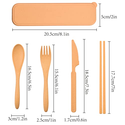 4-Piece Reusable Cutlery Set with Lunch Box - Orange, Blue, Green, Yellow