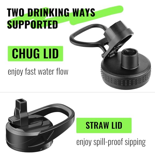 EALGRO 32 oz Glass Water Bottle with Straw (Black) – Large 2-Lid Hydration Jar