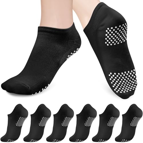 Pilates Socks for Women with Non-Slip Grips - 6 Pairs, Size 9.5-11.5 Black