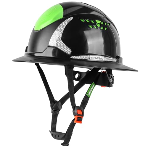 GREEN DEVIL Matrix Full Brim Hard Hat with Headlight Vented Construction Safety Helmet OSHA Approved Cascos De Construccion Work Hardhat for Men&Women