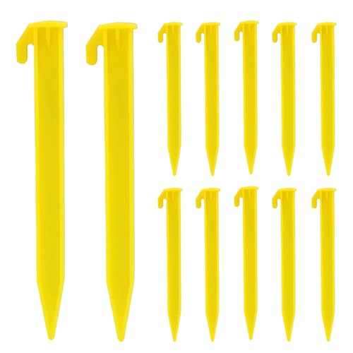 12-Pack Plastic Tent Stakes, 5.7-Inch Lightweight Canopy Pegs - Yellow