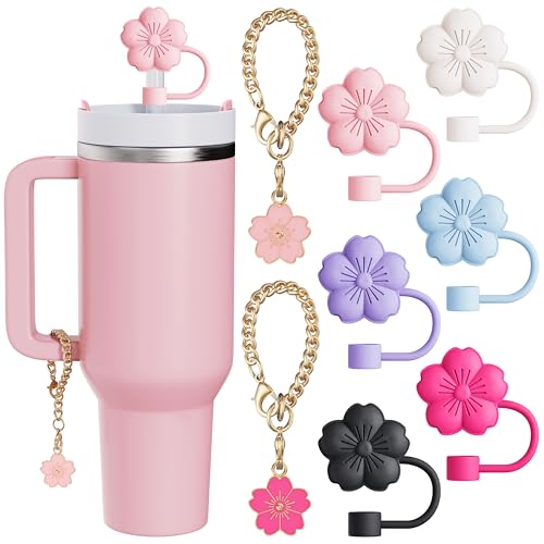 8 Pcs Stanley Cup Accessories Set - Flower Straw Toppers & Charms