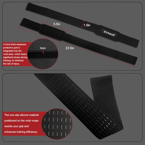 Weightlifting Straps with Non-Slip Silicone Grip - Black