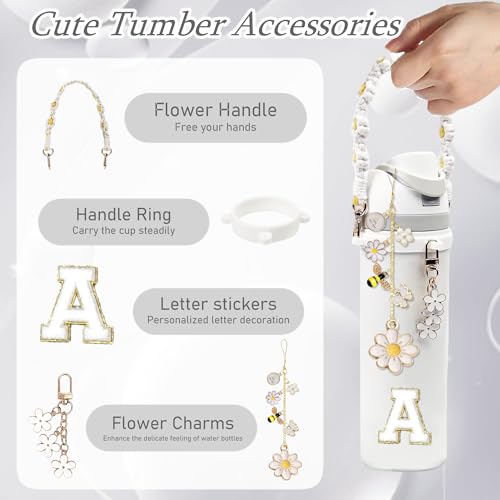 Owala Bottle Accessories Set - White Initial Charm & Strap