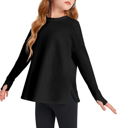 Kids Long Sleeve Active Quick Dry Yoga Tops - 10-12 Years Black
