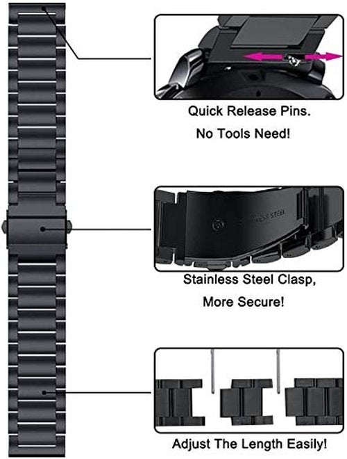 FitTurn 22MM Bands Compatible with Cubitt CT4/CT2 Pro Smartwatch, Replacement Metal Bracelet Premium Solid Stainless Steel Watch Band Strap Wristbands for Cubitt CT4/CT2 Pro (Black)