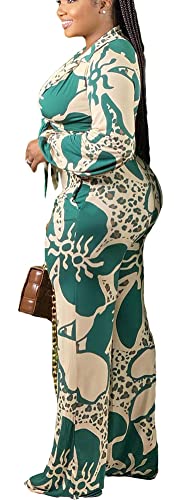 BFFBABY 2 Piece Women's Crop Top & Wide Leg Pants Outfit Set Beige Green XX-Large