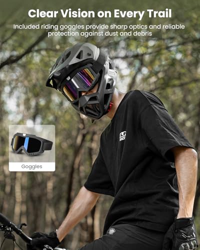 Full Face Mountain Bike Helmet - Adjustable Visor, Matte Black, Large